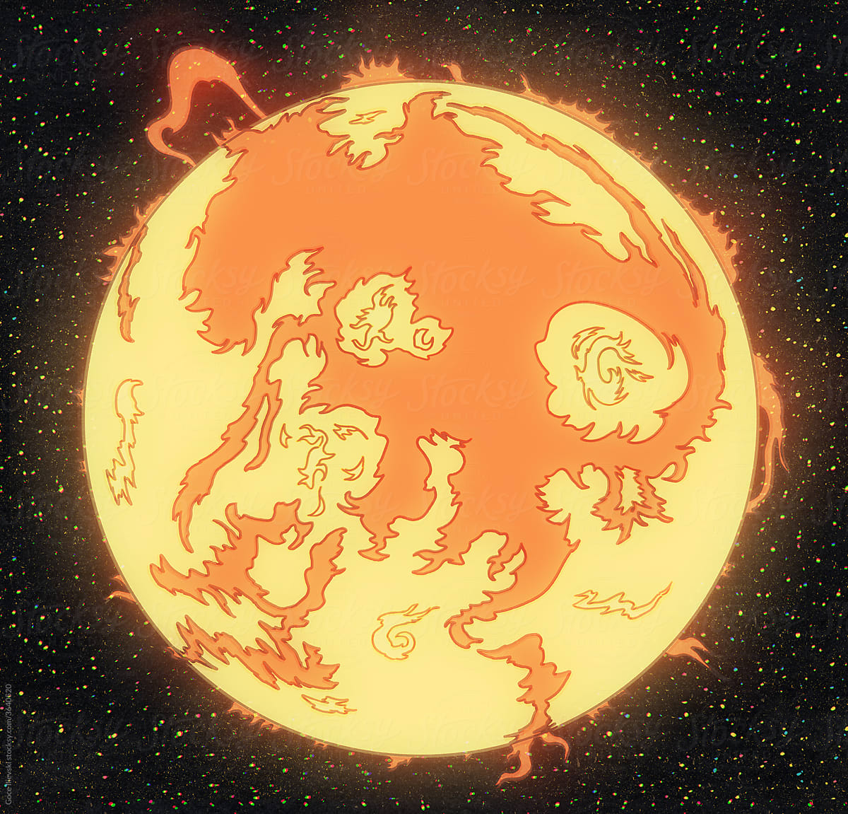 Night Sun Realistic Illustration
