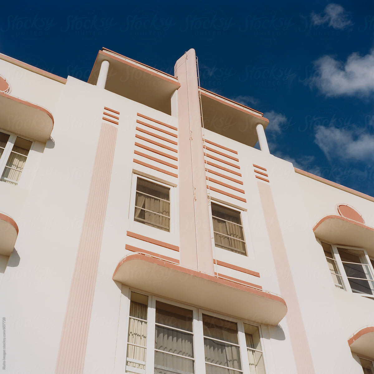 Exterior of art deco building, Miami, Florida
