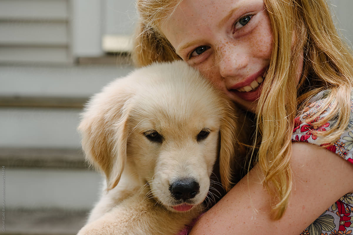 Cute Puppy and Girl