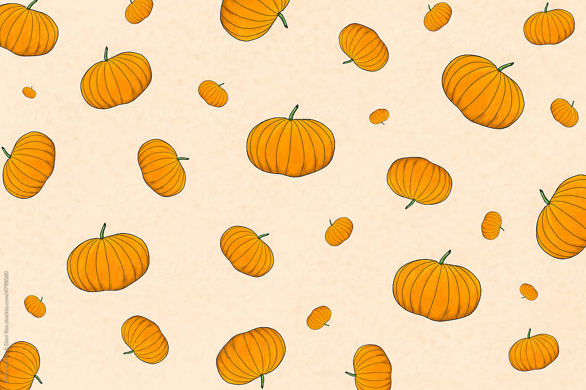 Repeating pattern of pumpkins Illustration. Symbol for autumn or fall