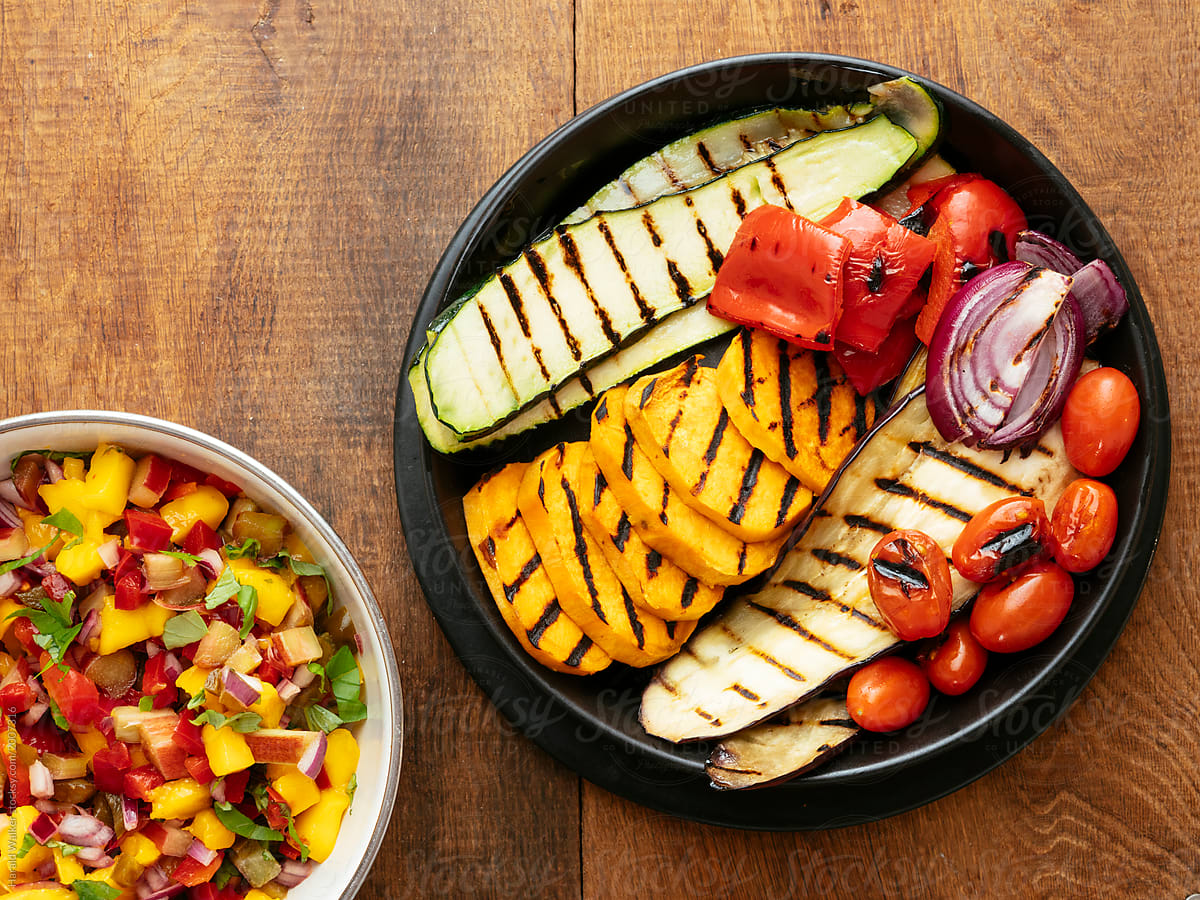 Grilled Vegetables with a Mango, Rhubarb Salsa