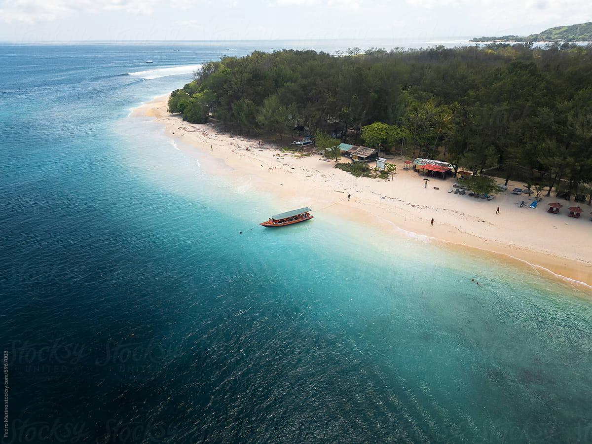 Boat in paradise beach in Gili Meno, Lombok, Indonesia