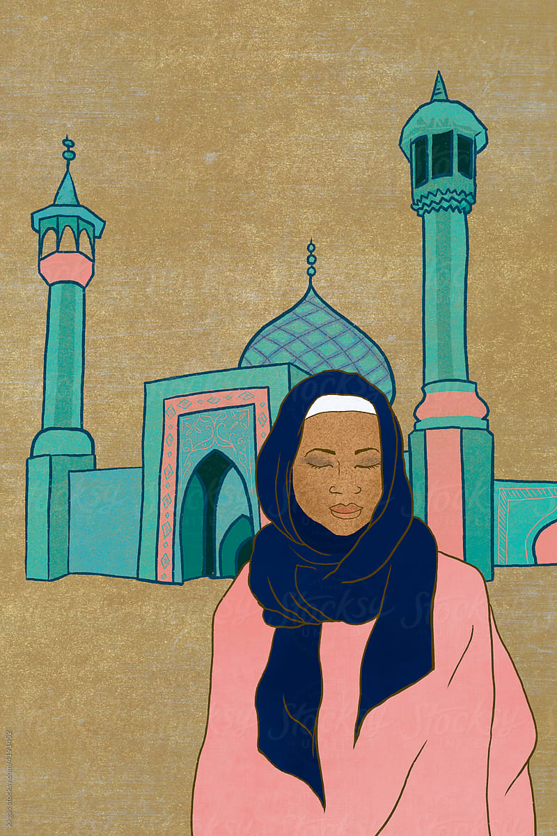 Mosque and Muslim woman