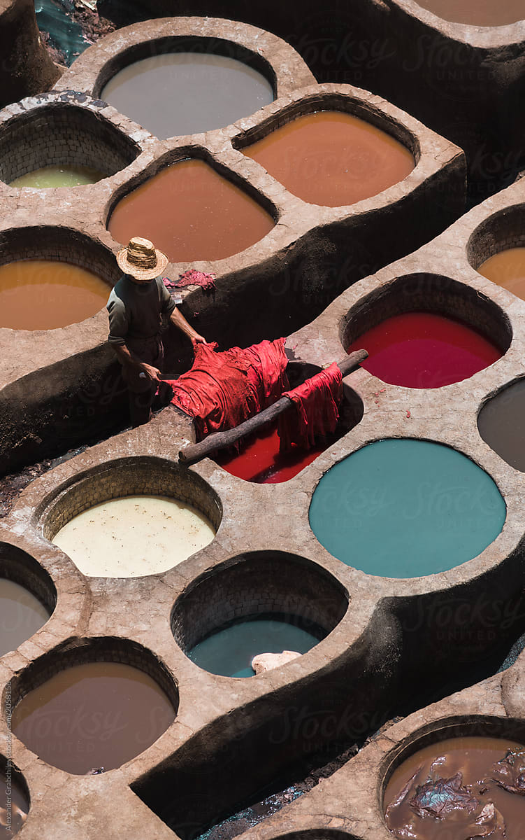 Man Working In Tannery in Fes, Morocco