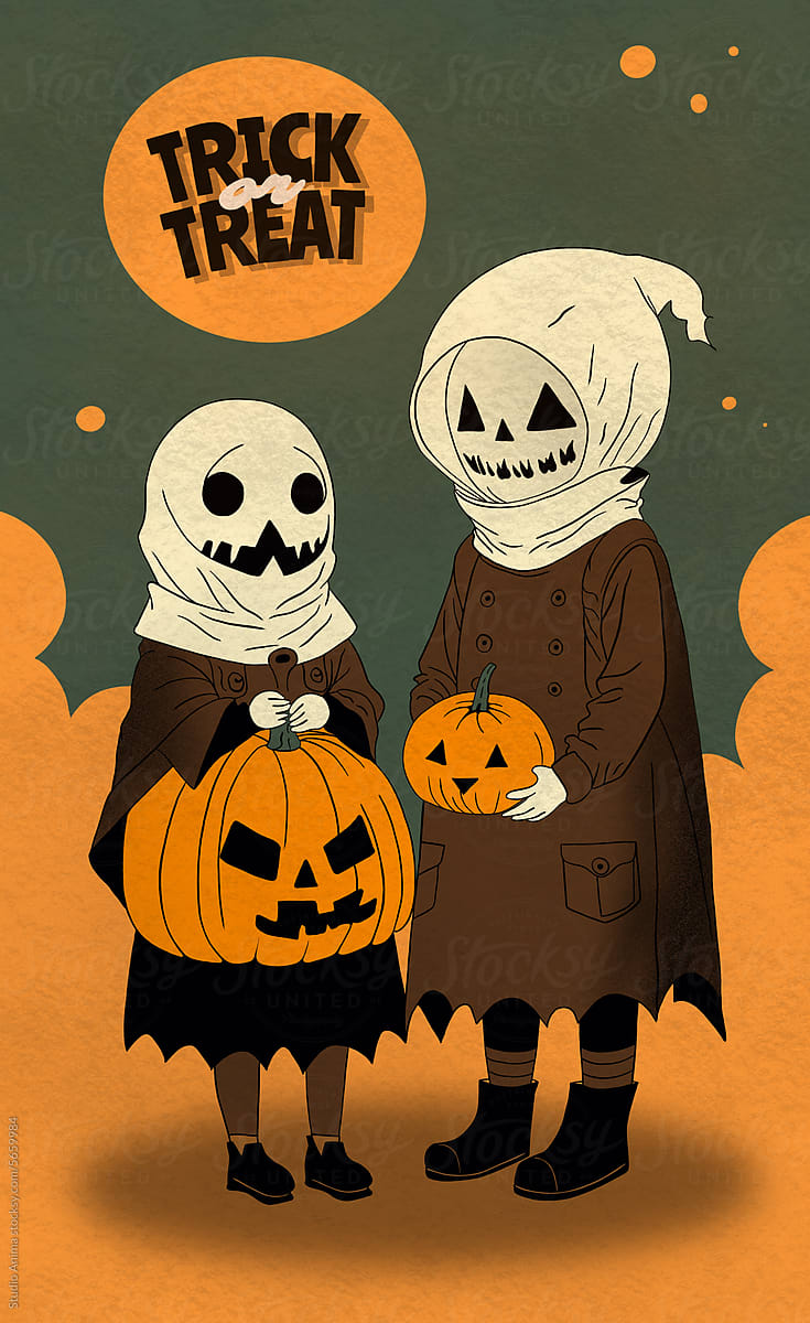 Young children in Halloween costumes