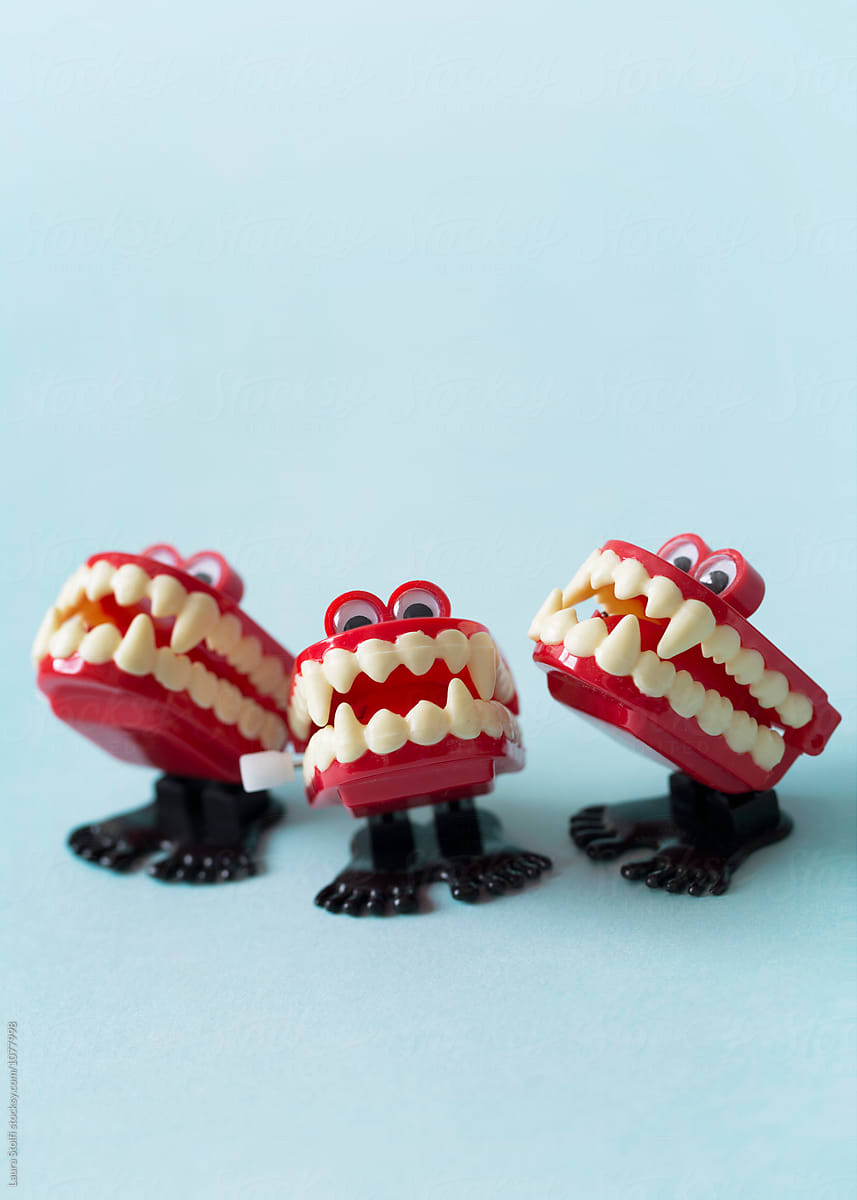 Close up of wind up vampire chattering teeth toys