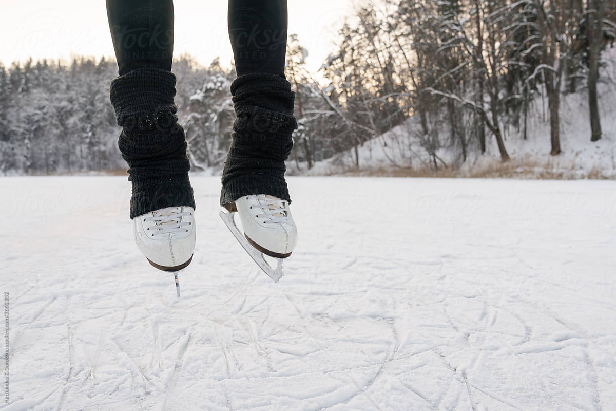 Anonymous Figure Skater Jump Outdoors