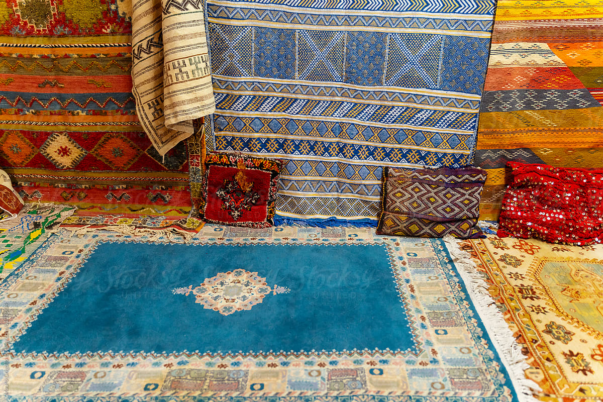 Carpets on sale in a Moroccan shop