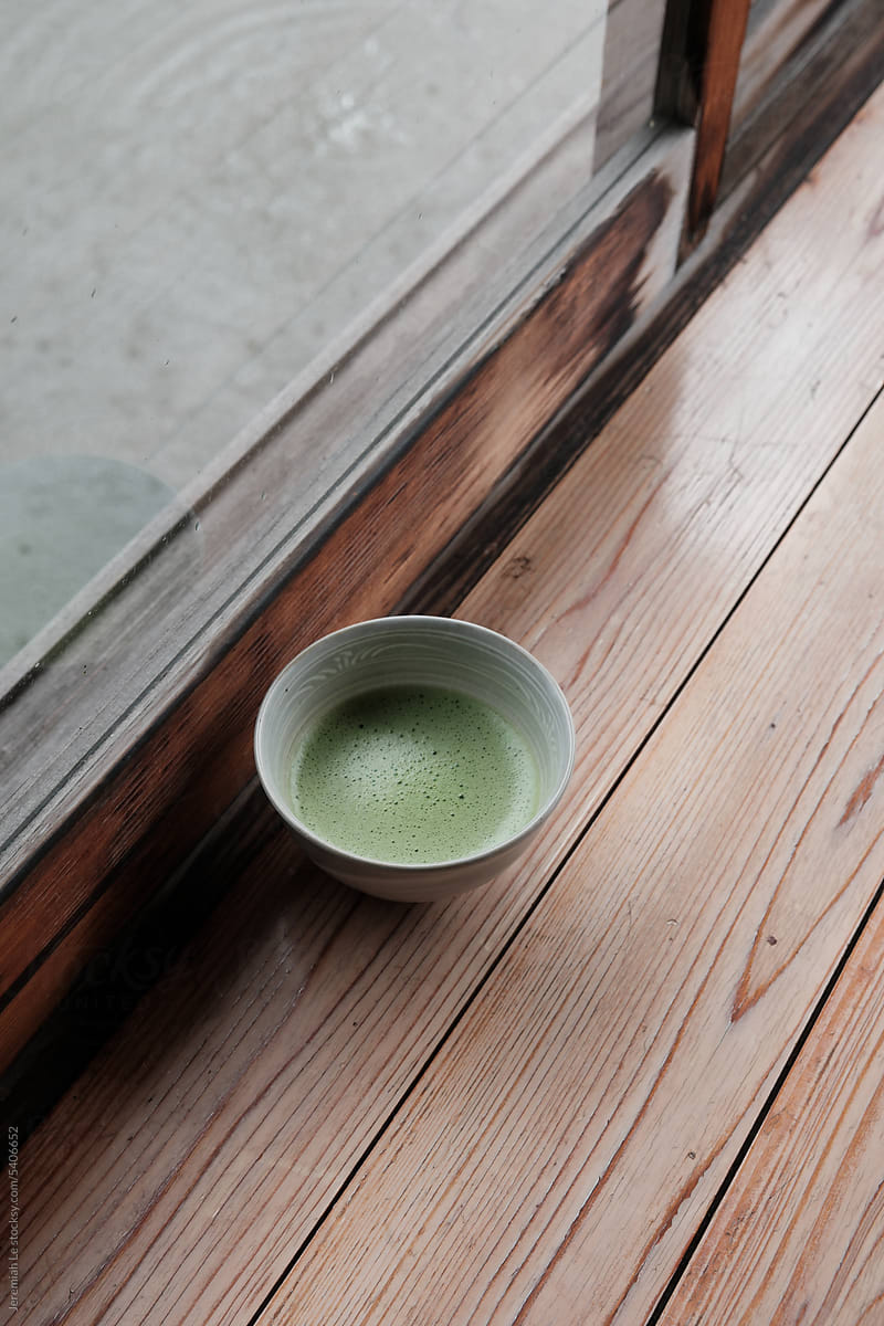 Matcha bowl on the wooden floor