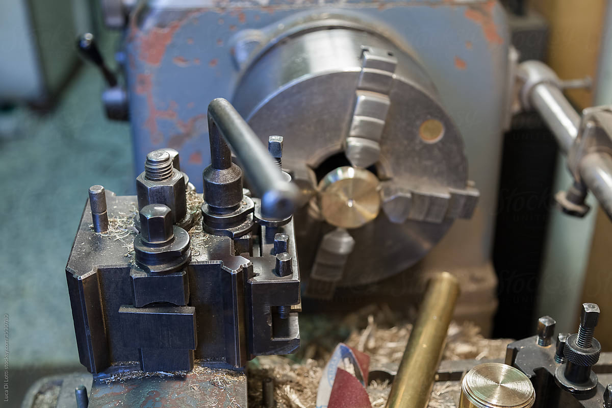 frontal view of vintage lathe