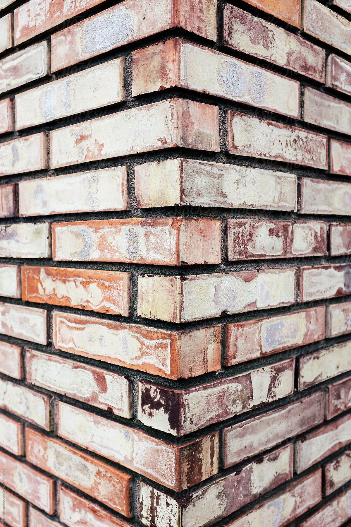 Corner of brick wall, close up