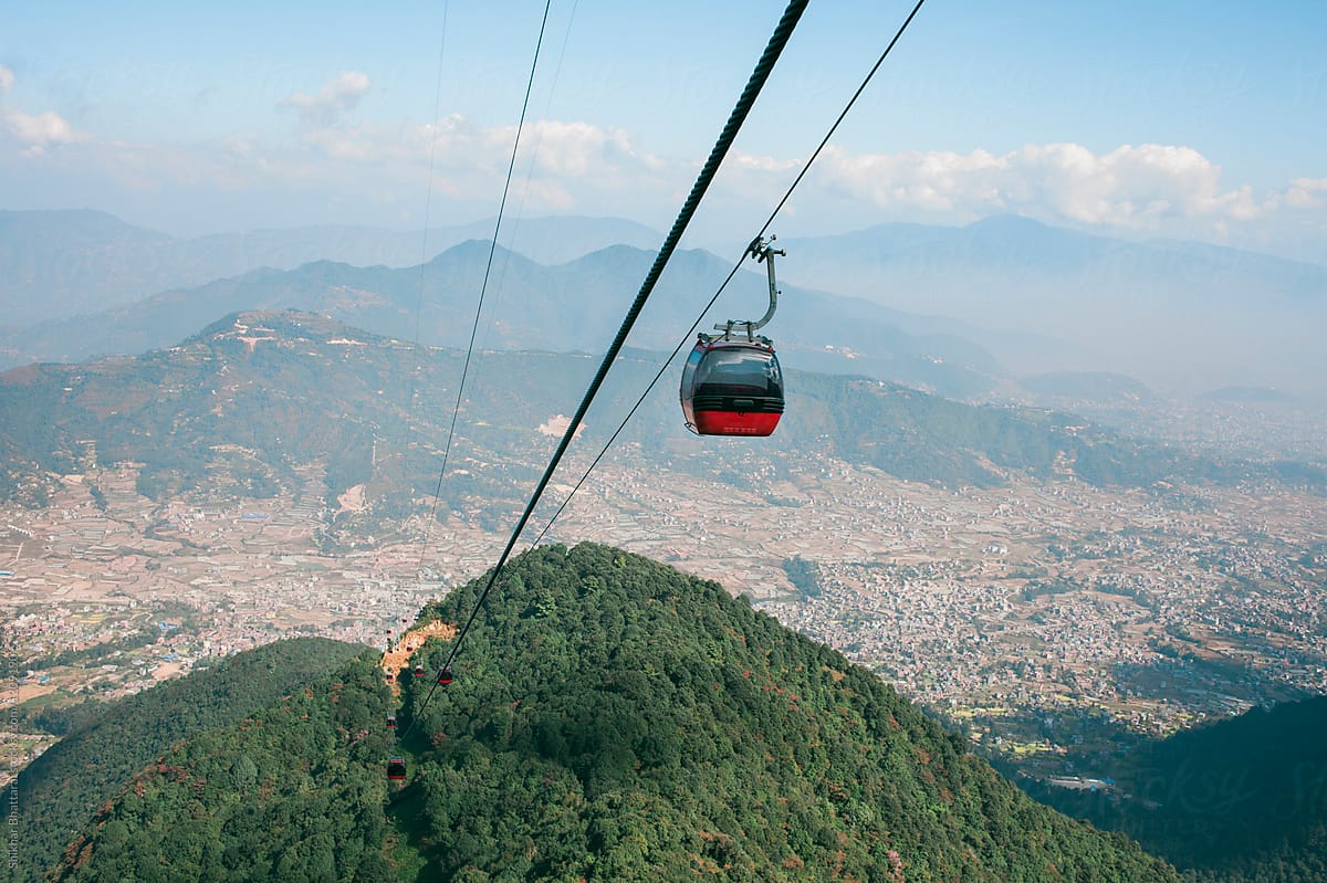 Cable cars in the hills of Kathmandu, Nepal.