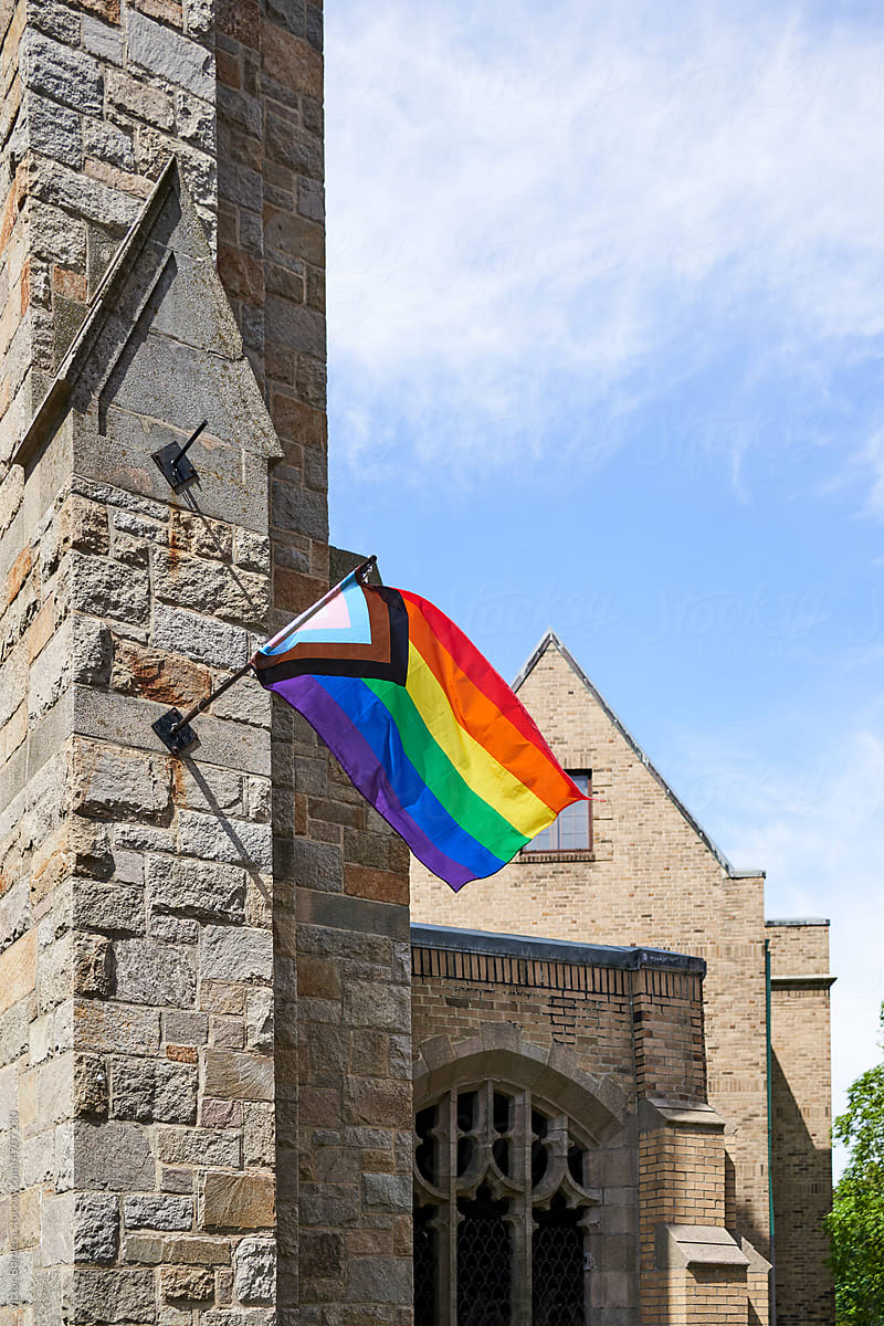 Pride flag on a church
