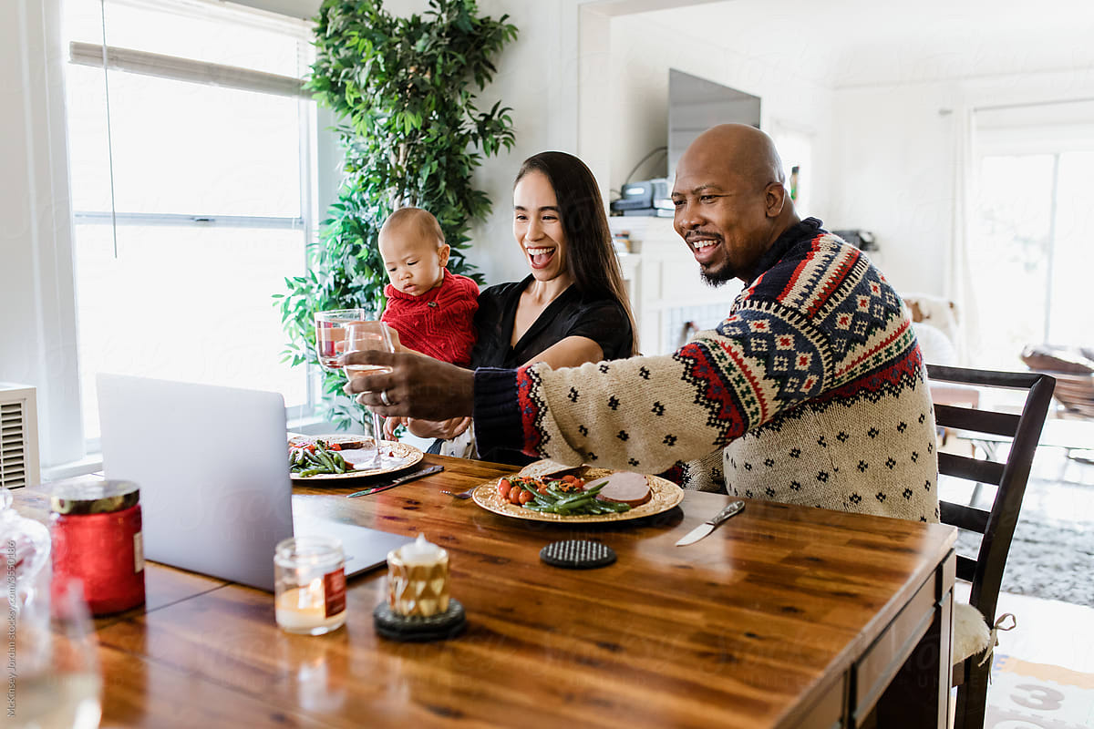 Interracial Family Gives a Cheers From Home