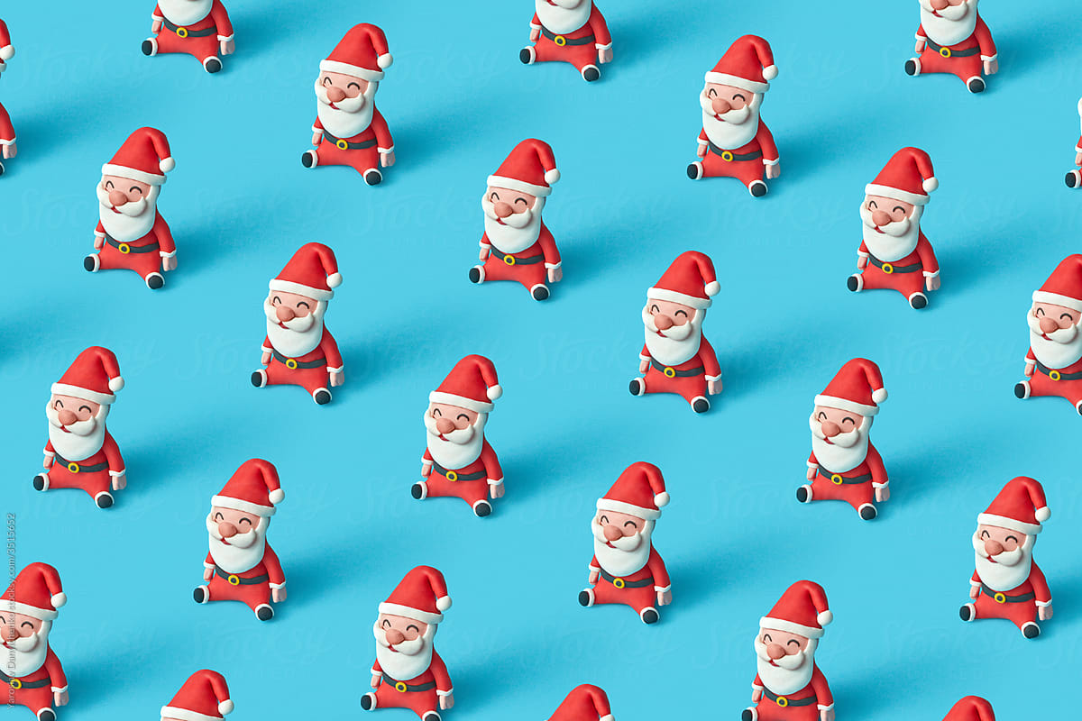 Pattern from colorful plasticine Santa Claus figures