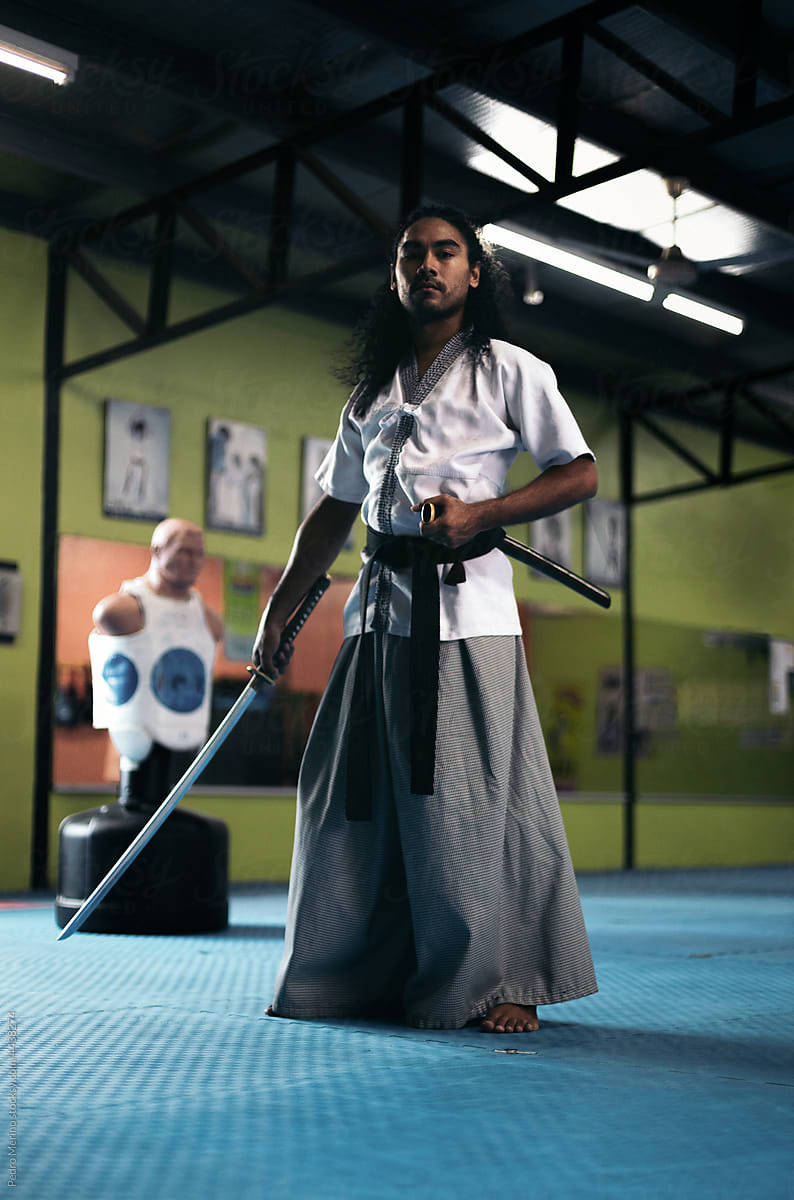 Martial arts fighter holding his katana