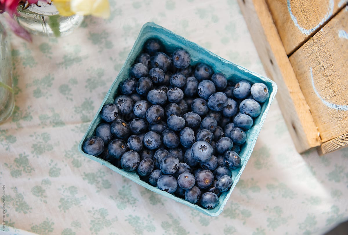 Quart of fresh organic blueberries