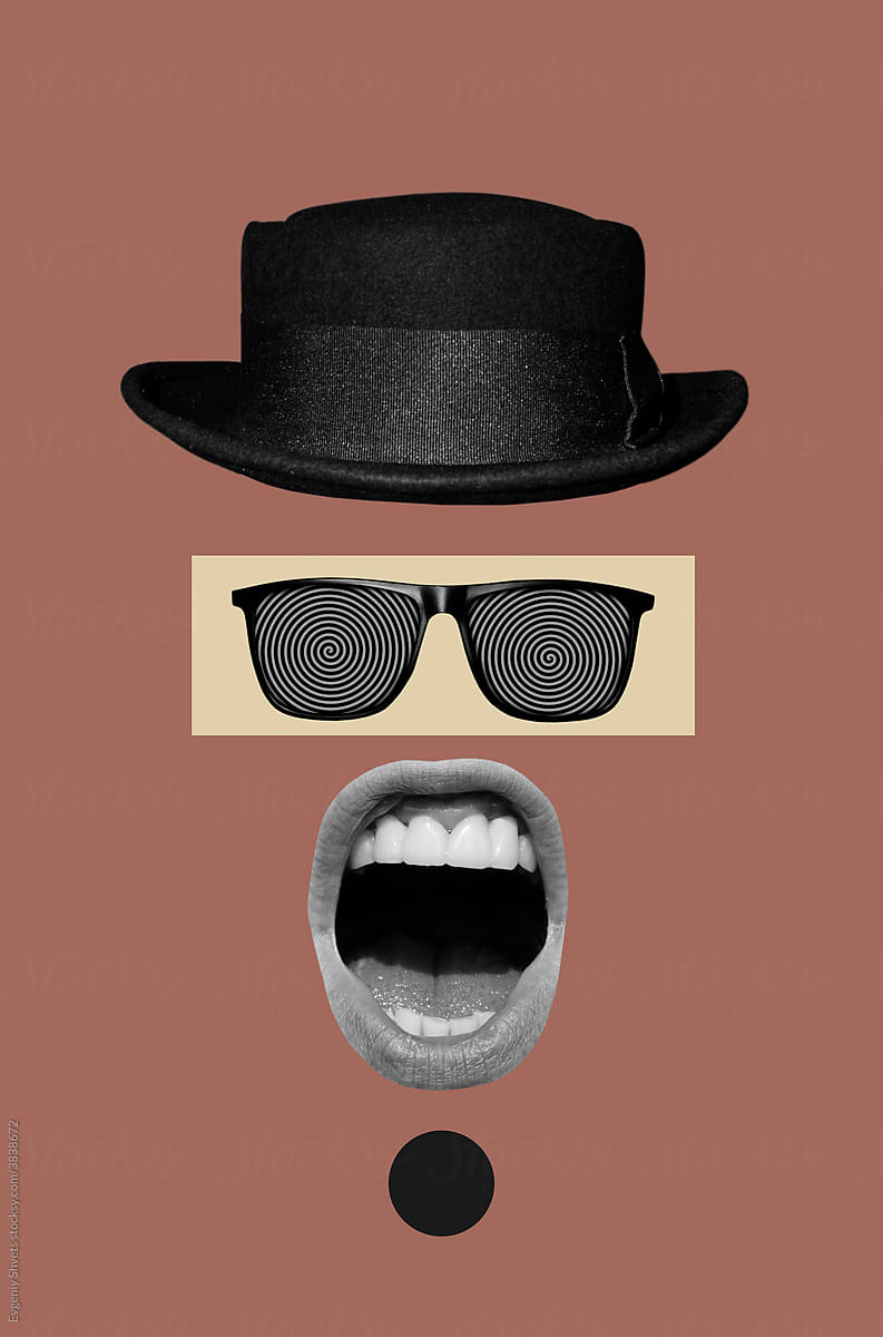 Hat, glasses and open mouth