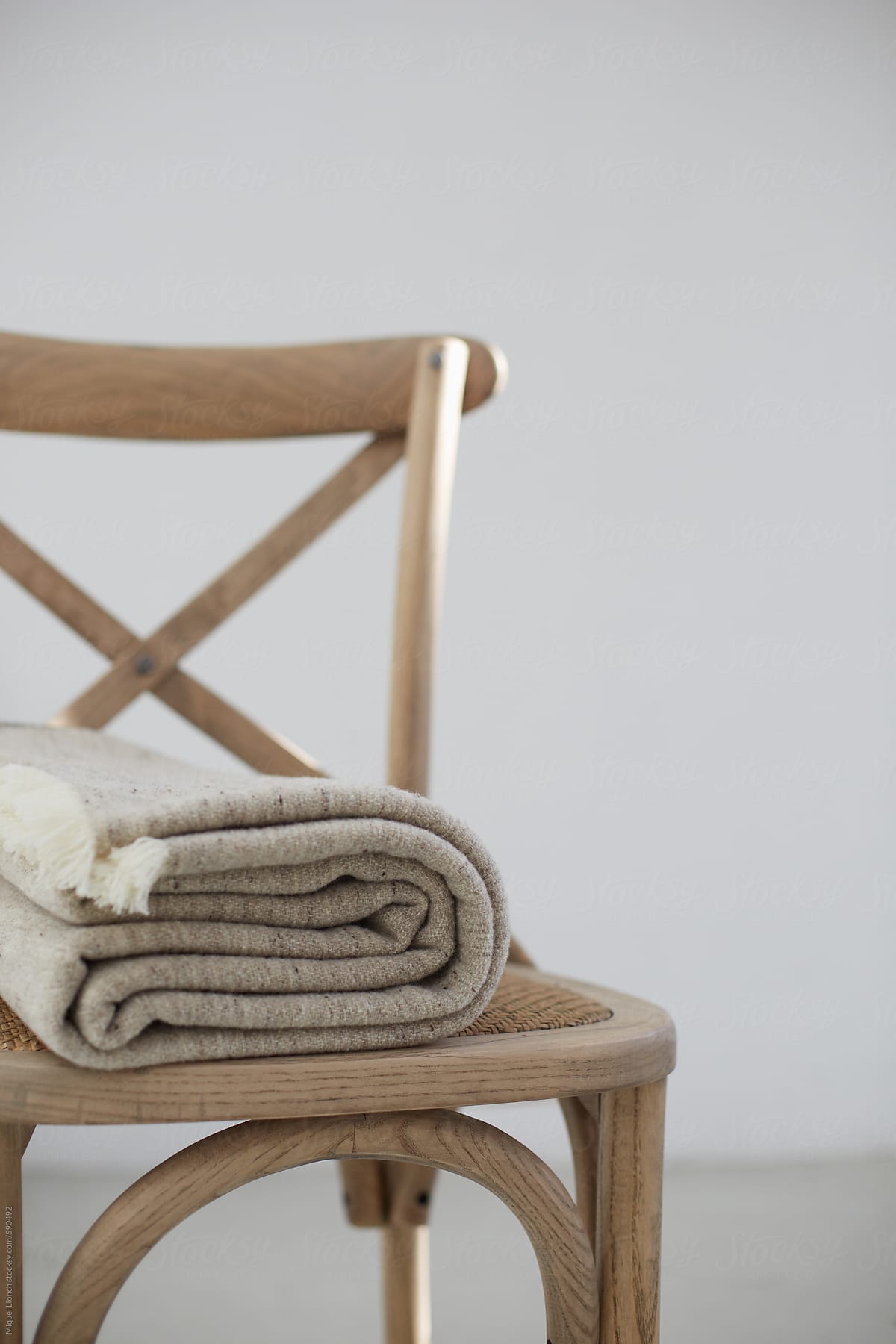 Chair and wool blanket with white background