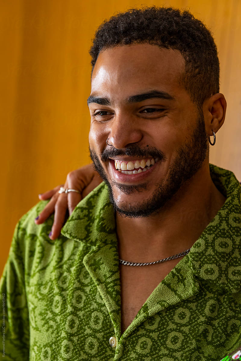 Mens Fashion Handsome smiling Hispanic Gen z Man Face Profile