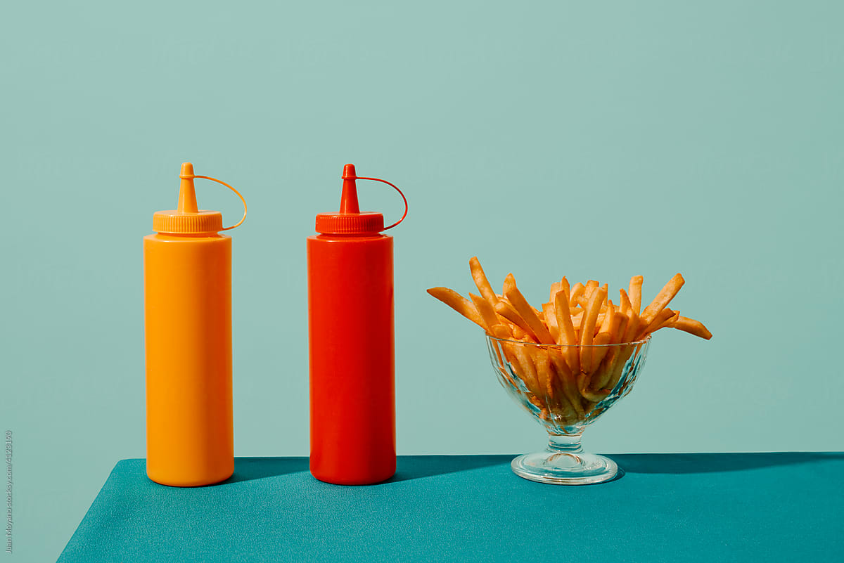 mustard, ketchup and french fries