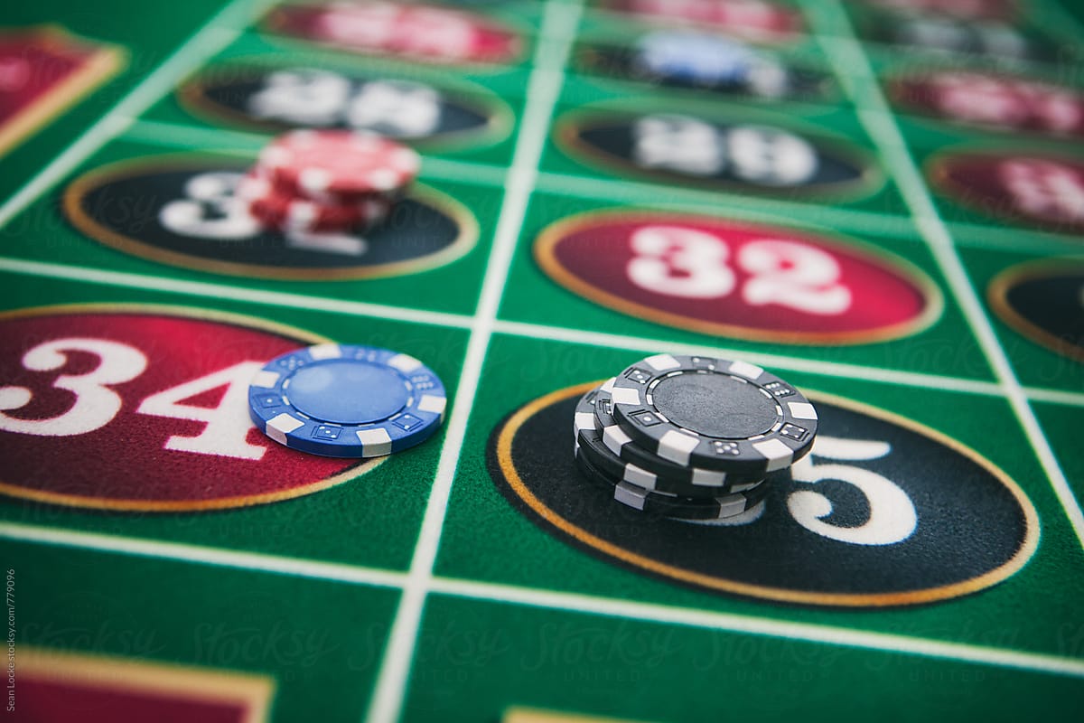 Casino: Chips On Various Numbers On The Roulette Table