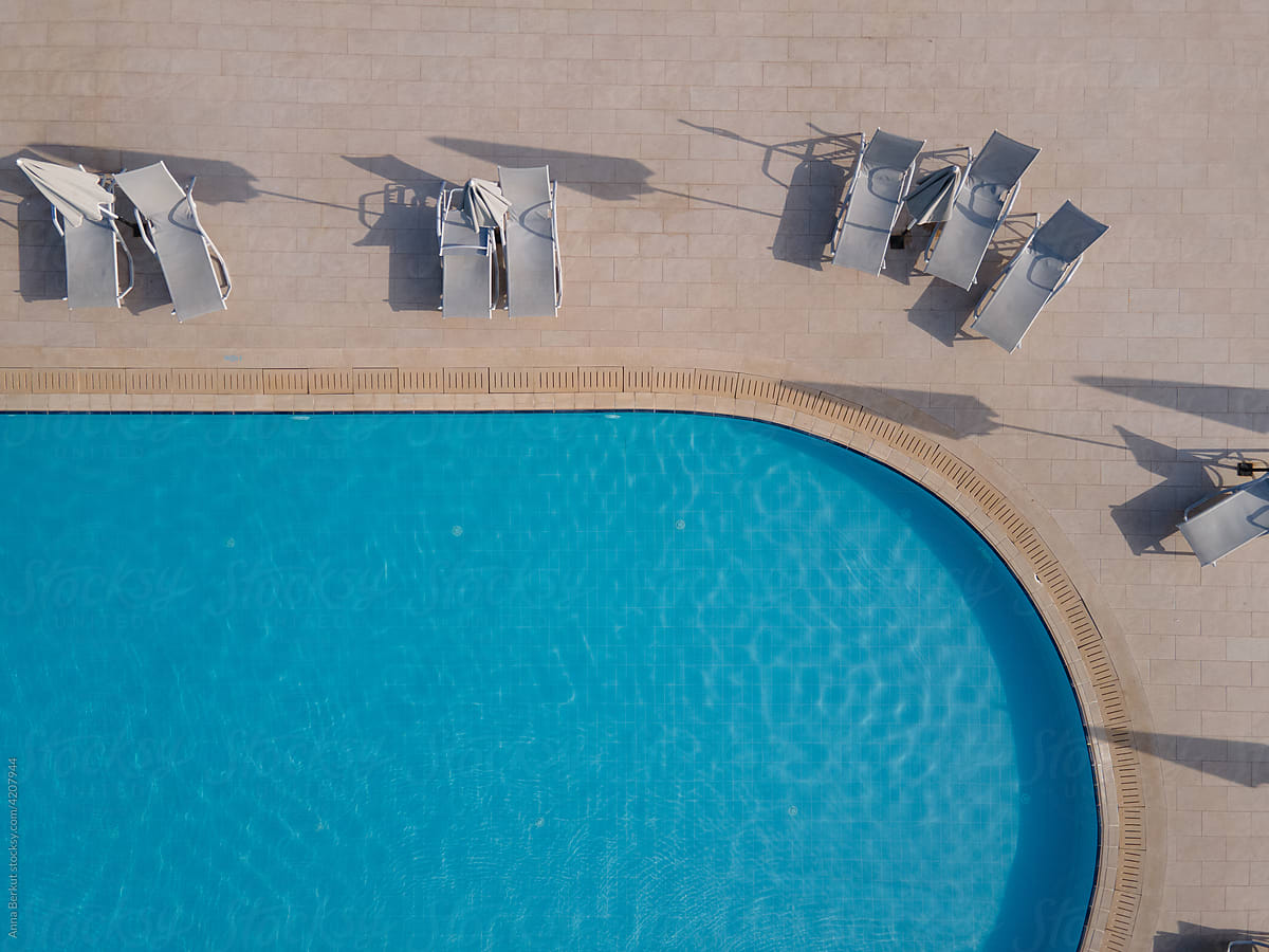hotel swimming pool, top view with copyspace