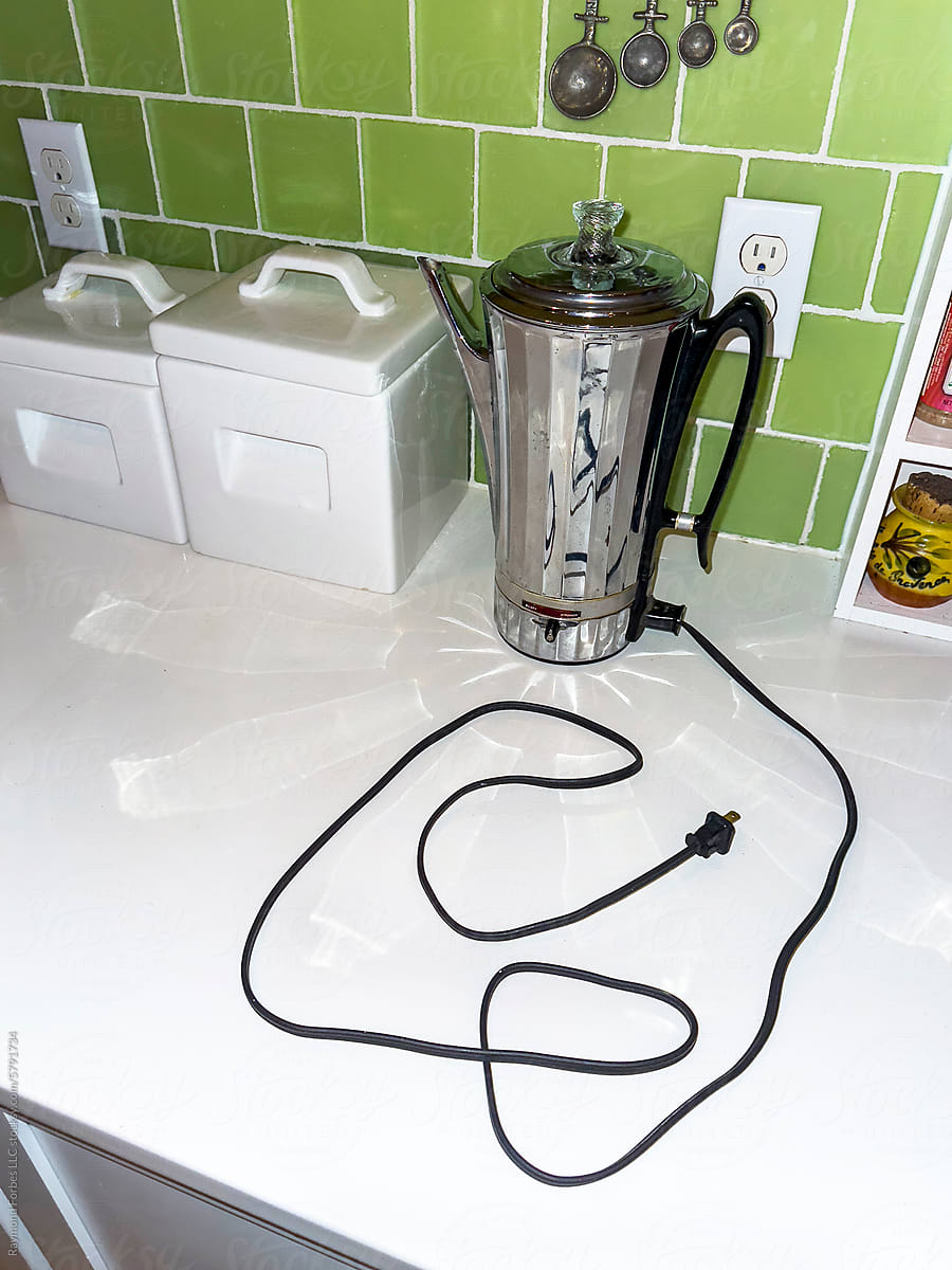 Electrical Cord of Coffee Routine with vintage coffee  percolator