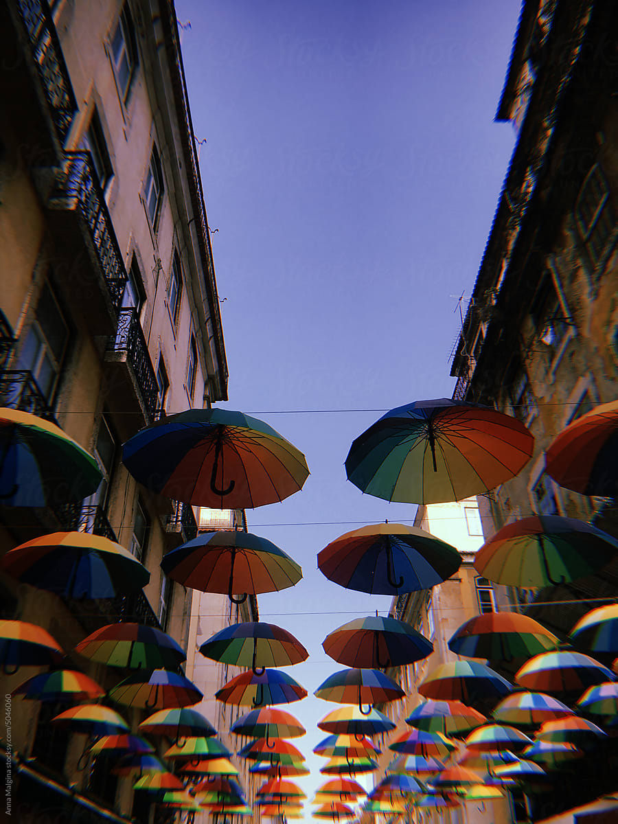 Rainbow Umbrellas on Lisbon street