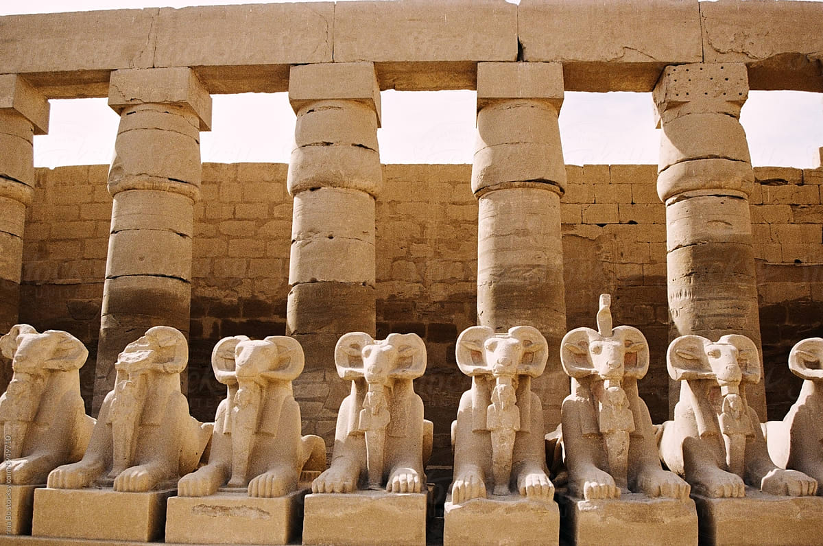 Ancient Ram-Headed Sphinxes at Karnak Temple, Egypt