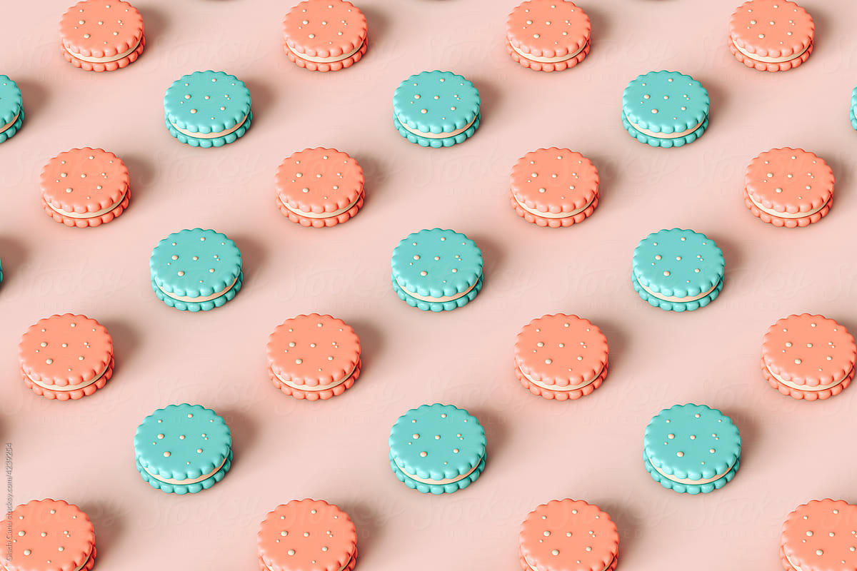 pattern illustration of colorful Cookies on pink.