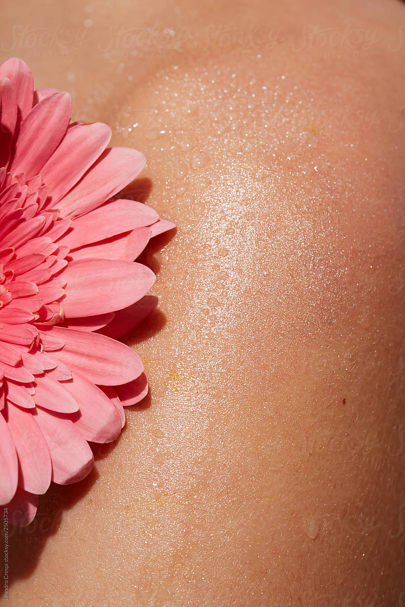 Skin detail with pink flower