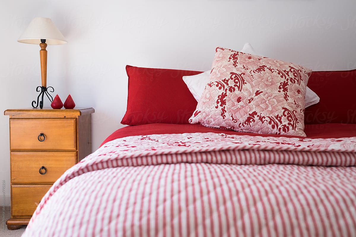 Red & White Bed linen and comforter