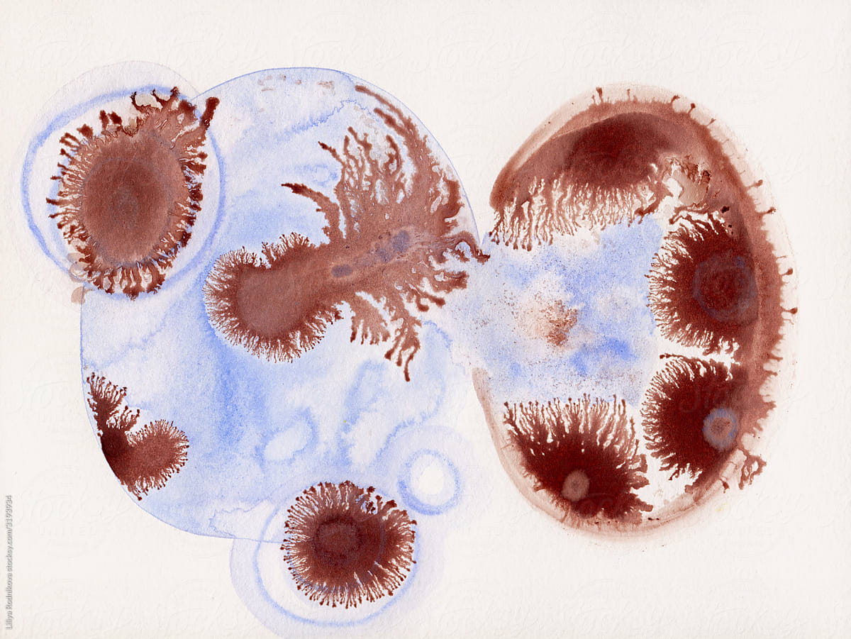 Blue and brown bacterias resembling drawing