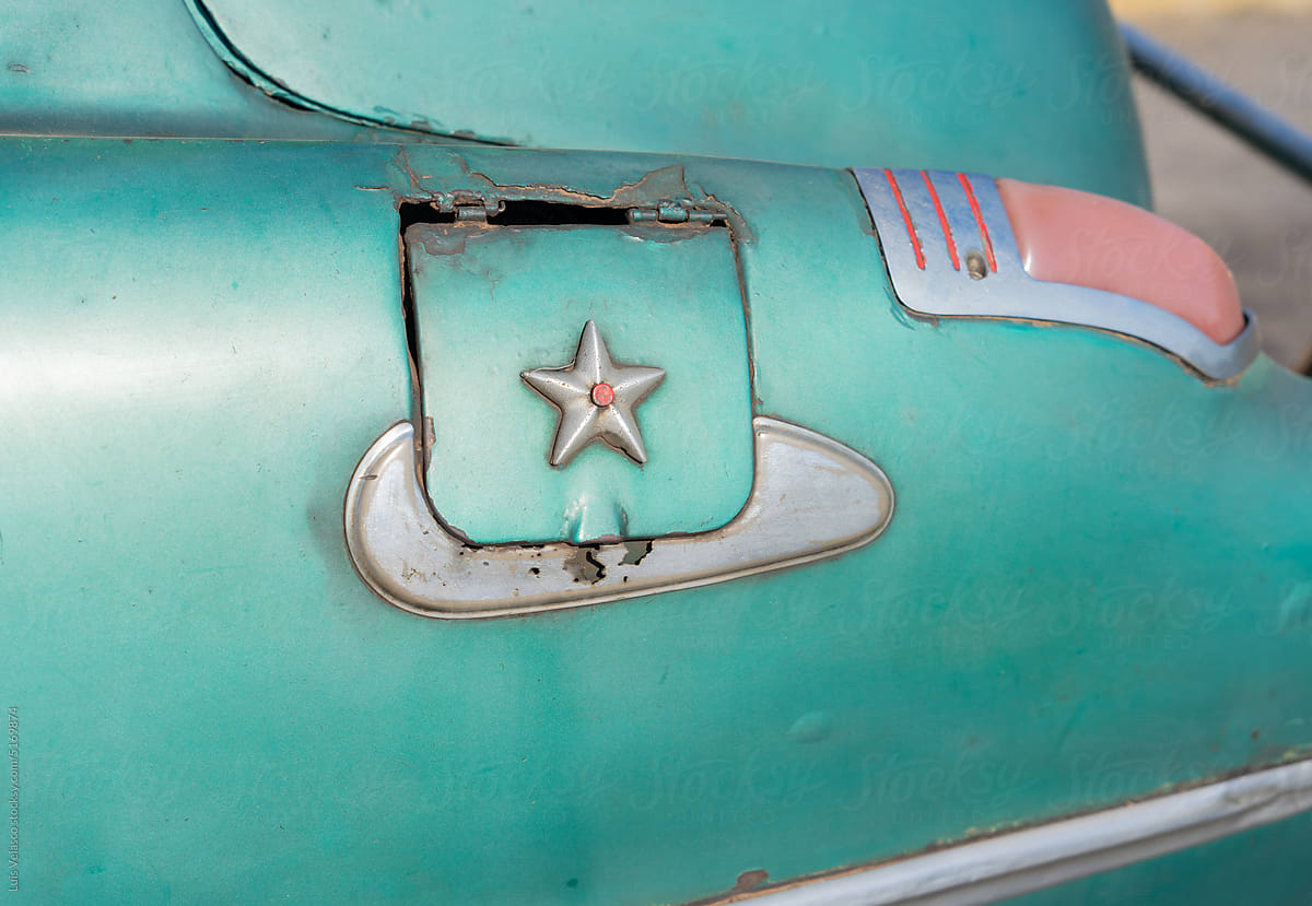 Close Up Of Green Vintage Car Fender