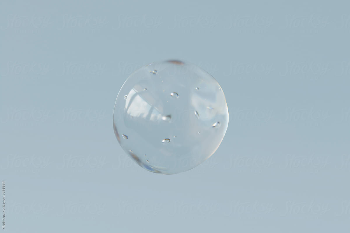 3D Render of a Single Water Droplet Floating on a Clear Sky Back