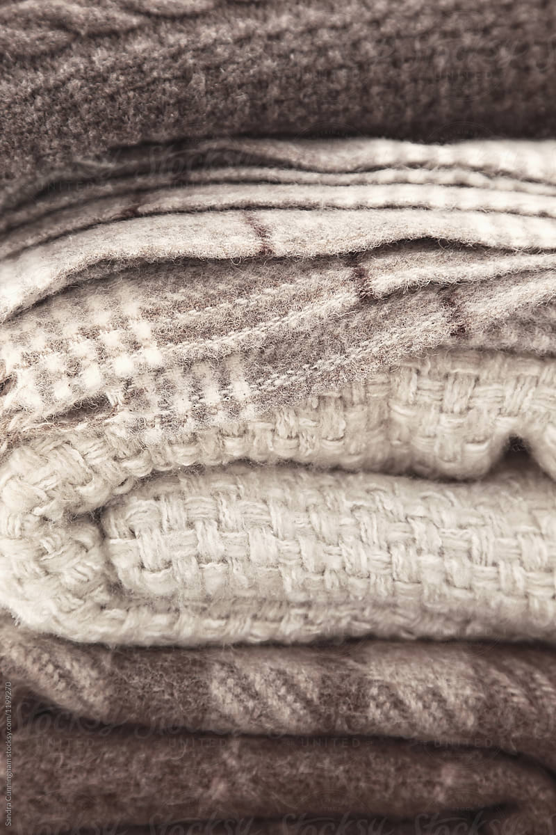 An assortment of wool blankets