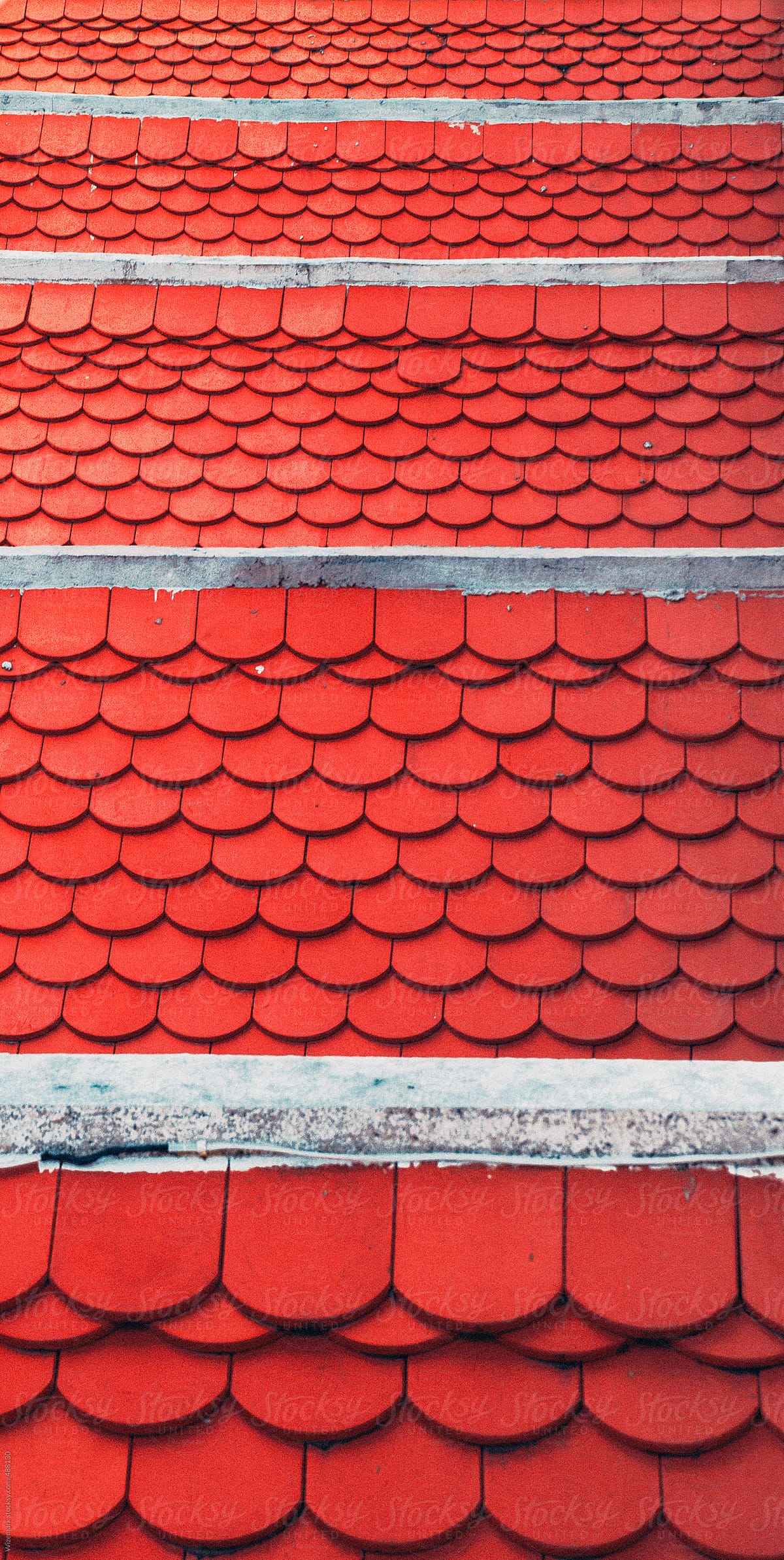 Bright red roof tiles pattern, background