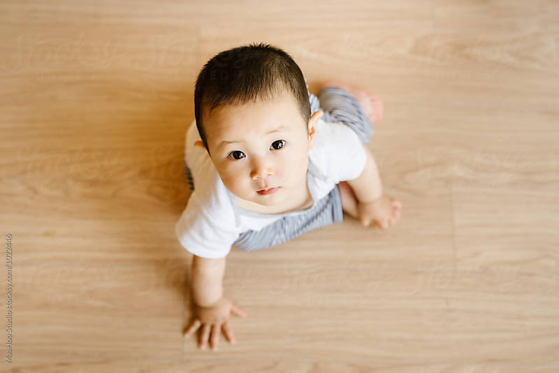 Cute toddler crawling on the floor
