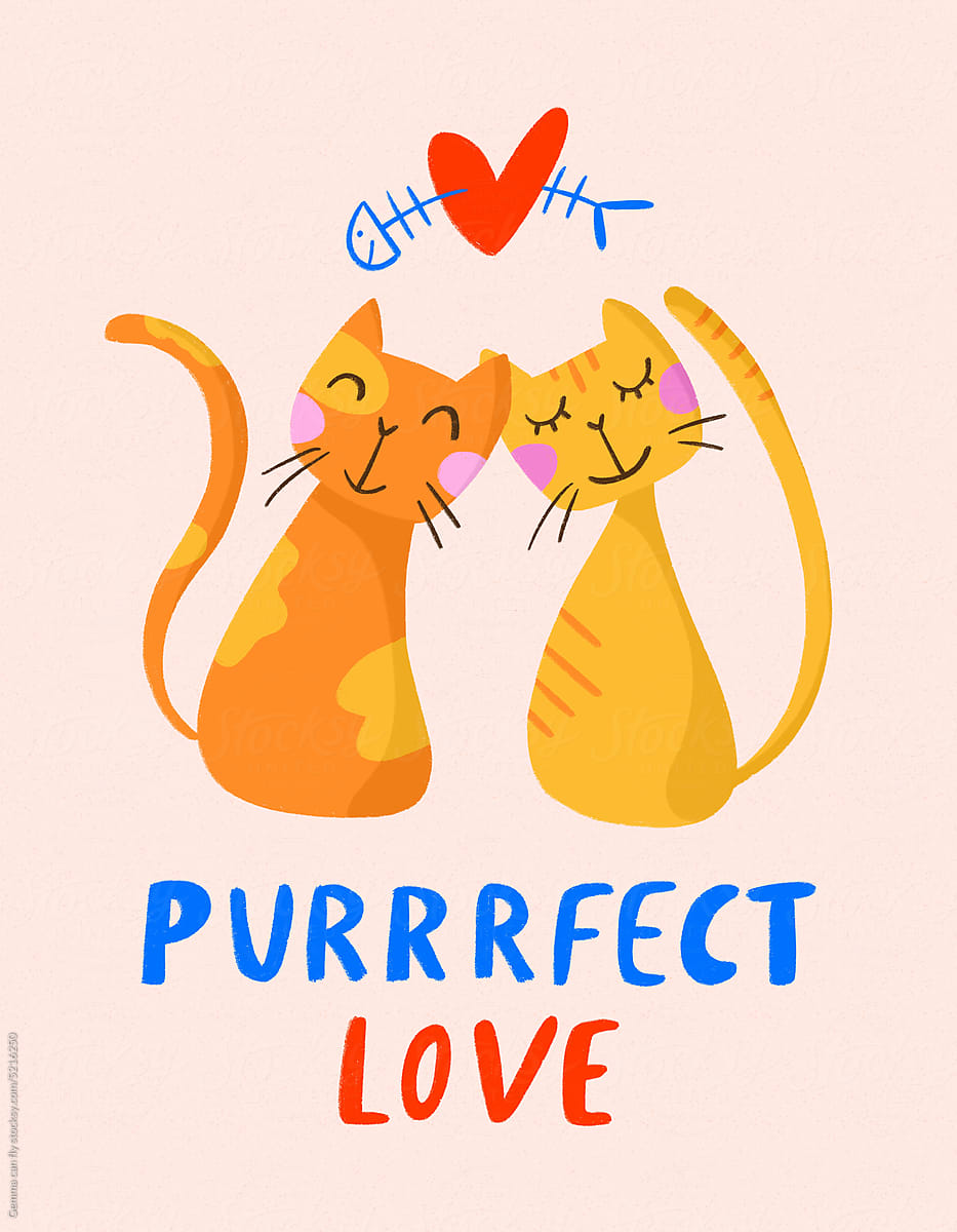 Cats in love, animal illustration