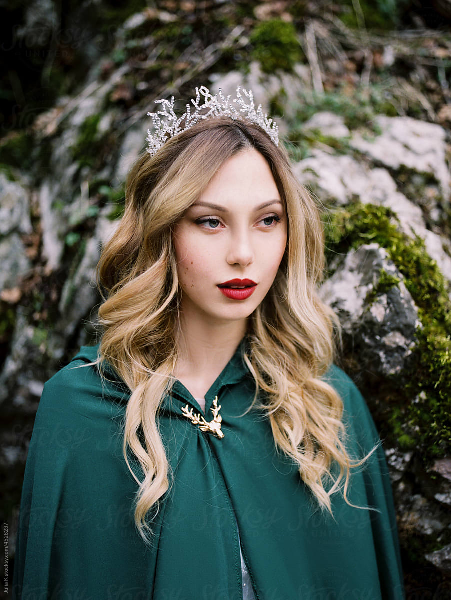 Blonde Woman With Tiara And Green Robe