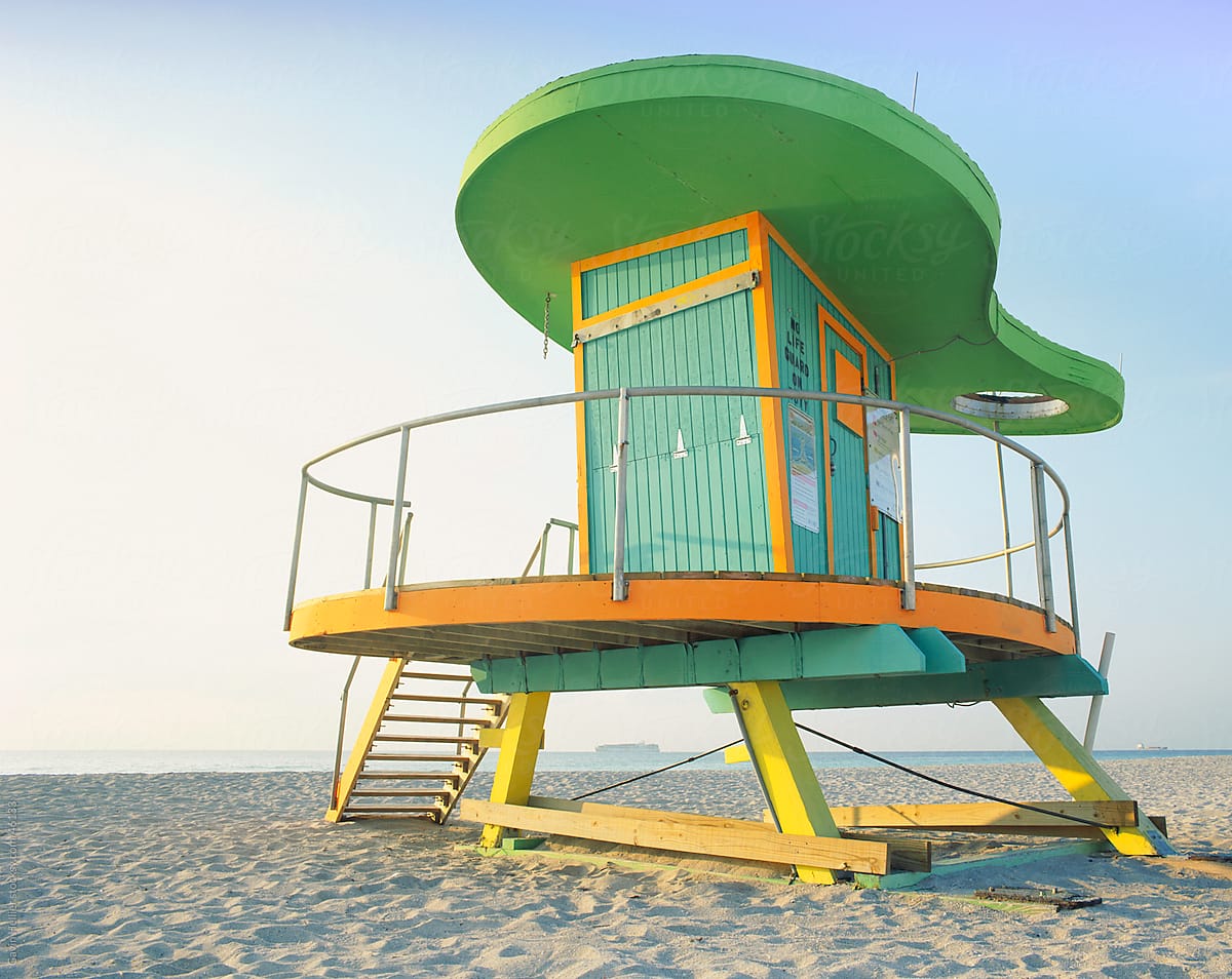 Lifeguard hut in art deco style, South Beach, Miami Beach, Miami, Florida, United States of America, North America