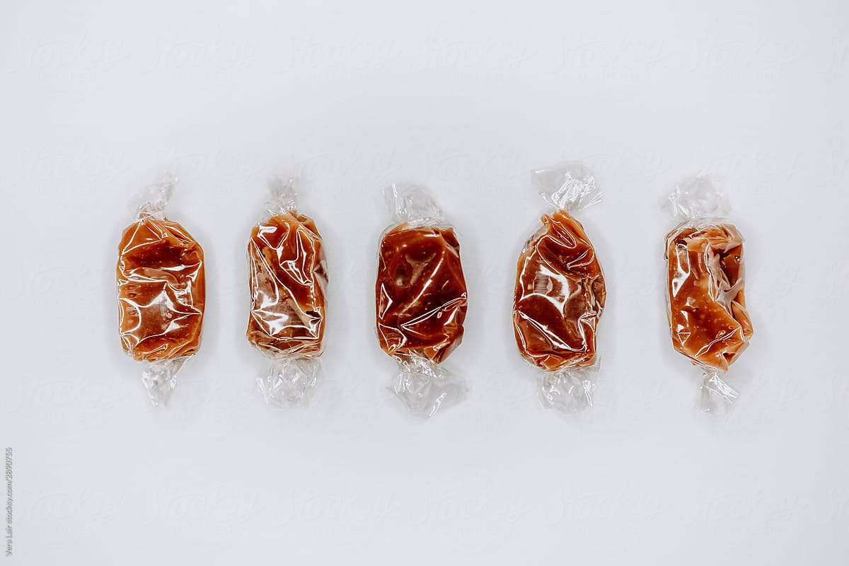 A Line of Salt caramel in transparent packaging