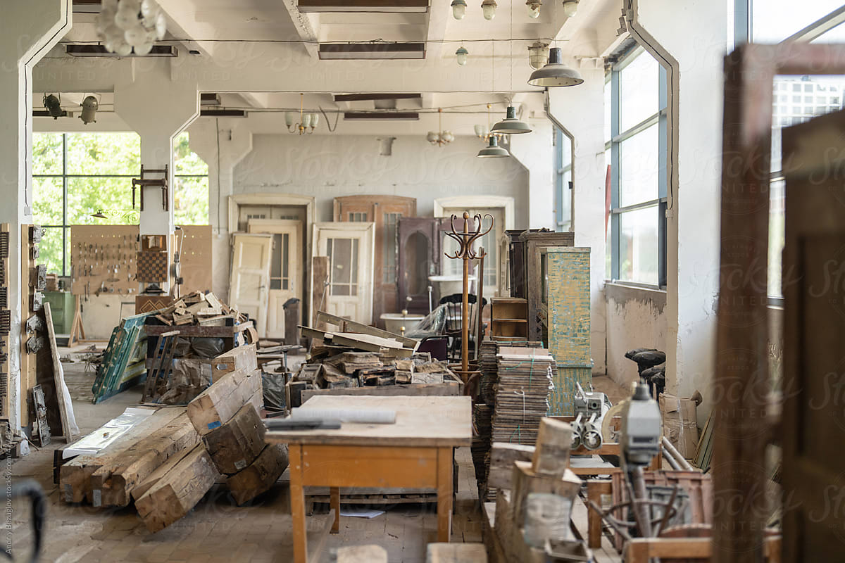 Craft furniture restoration workshop with no people inside