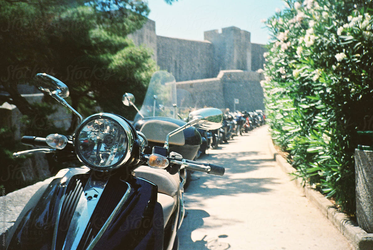 Old motorbikes near the castle