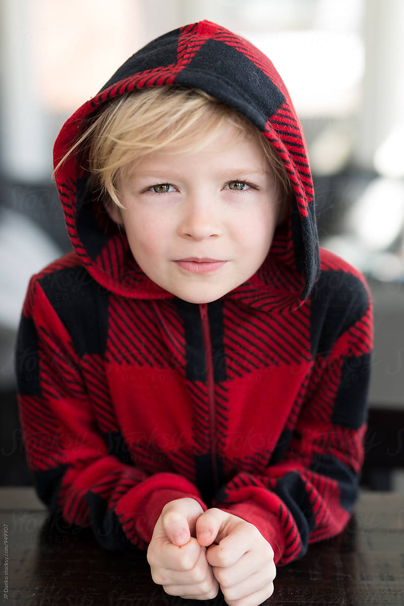 Portrait Of Mischievous Blonde Little Boy With Messy Hair By Jp