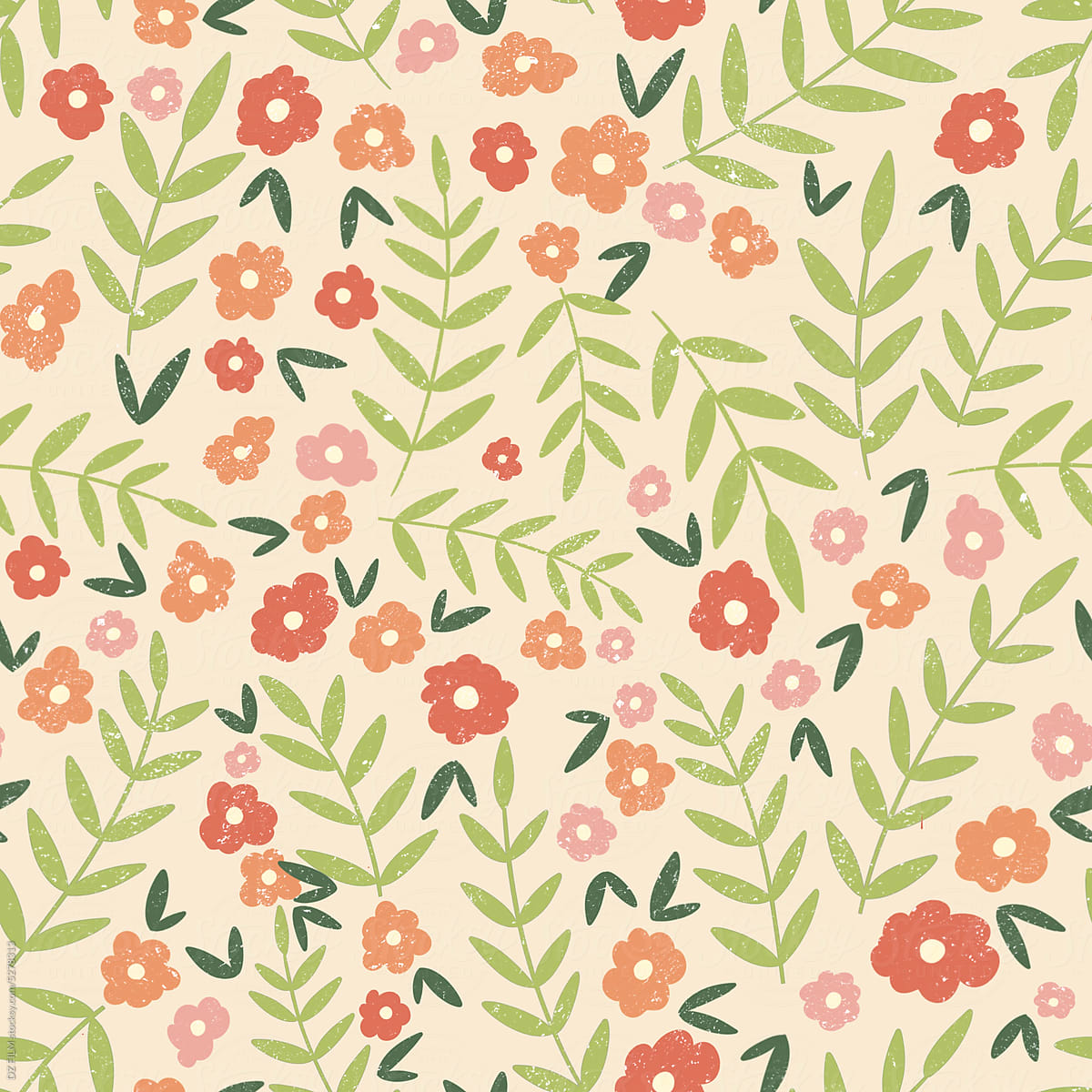 Illustration of twigs and flowers on a solid background