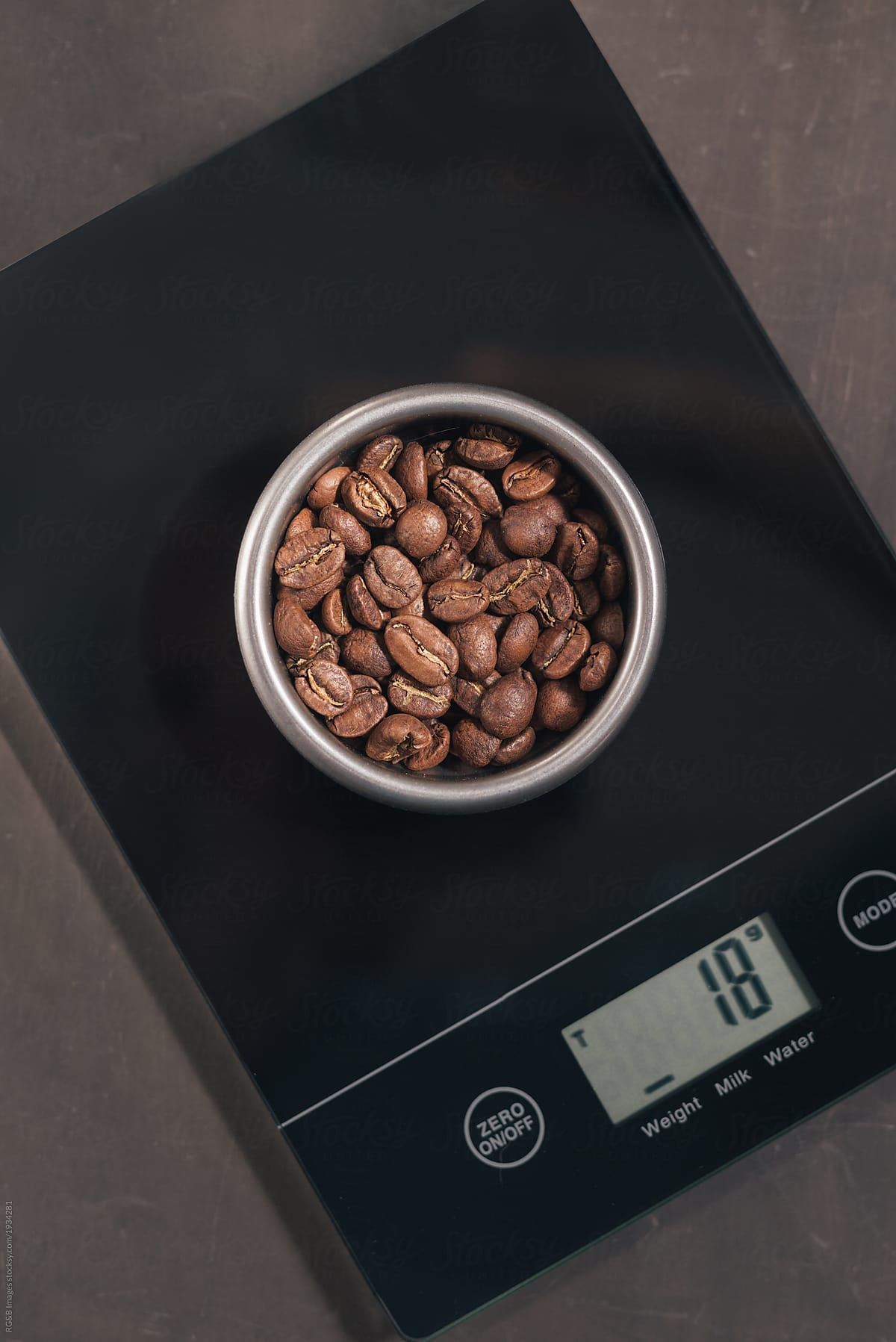 Coffee beans on scale