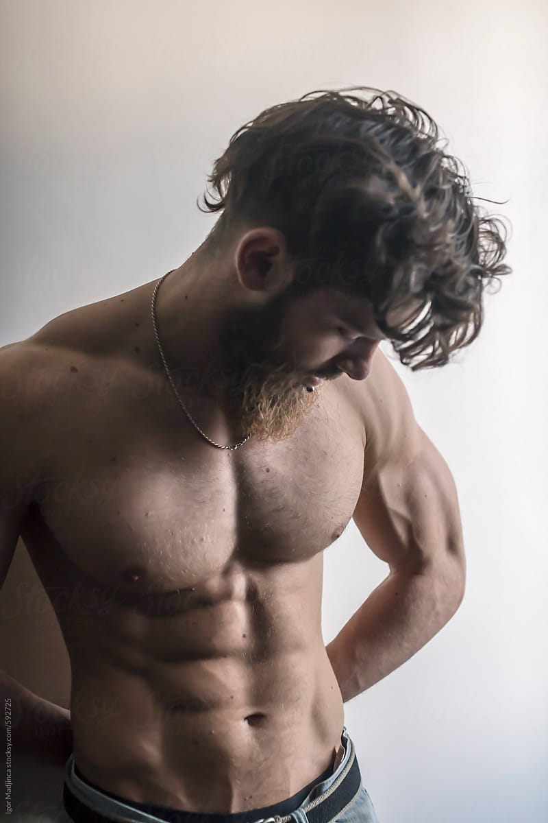 Muscular Handsome Male Model With Modern Haircut In Natural Light, Hipster  Man