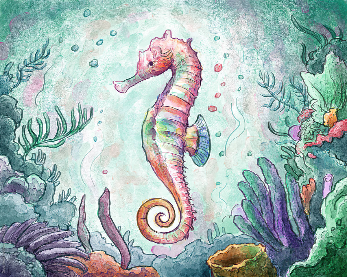 Seahorse Watercolor Illustration